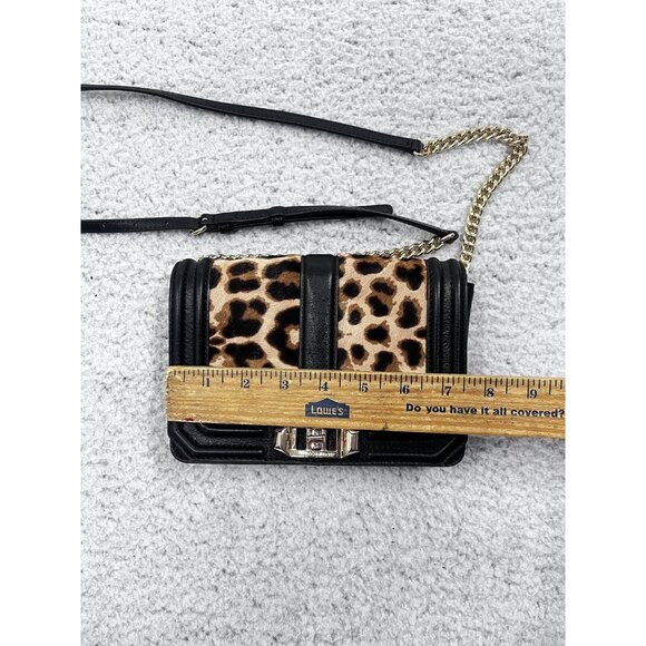 REBECCA MINKOFF Love Black & Leopard Small Crossbody Gold Chain - Picture 5 of 12